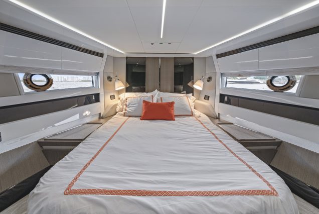 72ft Azimut “Water You Doing” spacious master bedroom designed for a luxurious stay