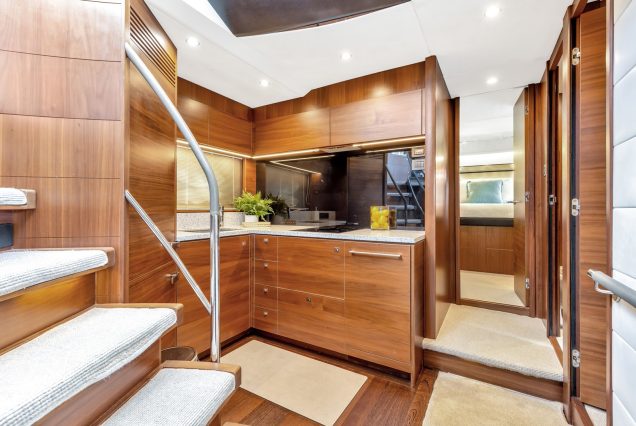 Luxury 74ft Princess SnowBird salon and kitchen interior Miami charter