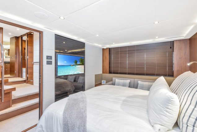 Luxury 74ft Princess SnowBird master cabin bedroom Miami yacht rental