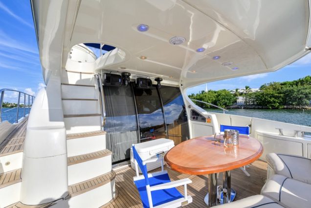 La Dolce Vita 70ft Azimut boarding area with smooth access and comfortable seating area.