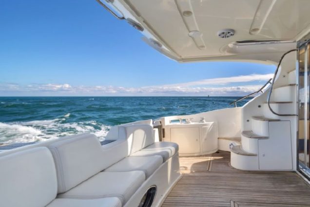 Blessed 55ft Azimut boarding area with easy access to upper deck