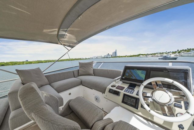 72ft Azimut “Water You Doing” open flybridge lounge perfect for socializing and enjoying the breeze