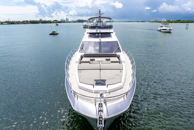72ft Azimut “Water You Doing” bow seating area with scenic water views