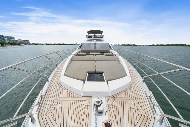 72ft Azimut “Water You Doing” spacious sunbed area perfect for relaxing under the sun