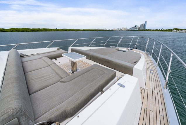 72ft Azimut “Water You Doing” spacious sunbed area perfect for relaxing under the sun