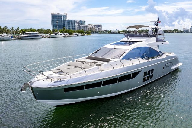 72ft Azimut “Water You Doing” bow seating area with scenic water views
