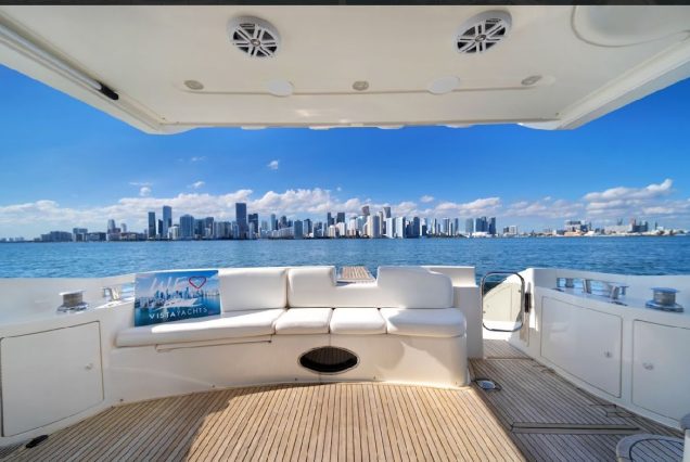 Blessed 55ft Azimut boarding area with easy access to upper deck