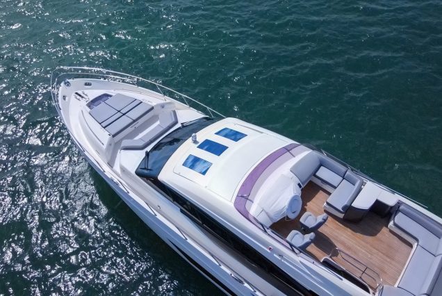 Luxury 74ft Princess SnowBird flybridge lounge Miami Marina sunset cruise