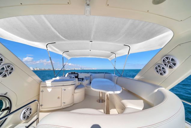 Blessed 55ft Azimut upper deck ideal for relaxing and enjoying open-air cruising