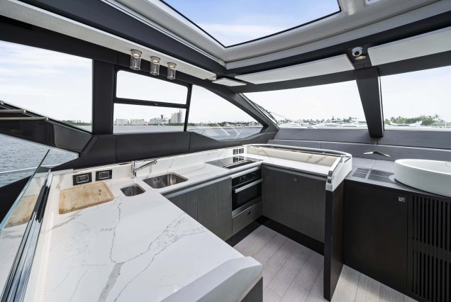 72ft Azimut “Water You Doing” fully equipped galley and salon layout