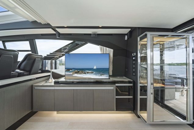 72ft Azimut “Water You Doing” luxury yacht available for charter in Miami with TV inside.