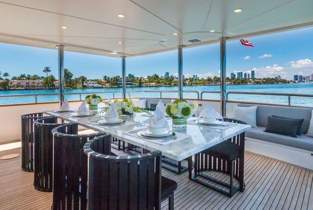 110ft Horizon “The Nirvana” sophisticated outdoor area with plush seating and elegant décor