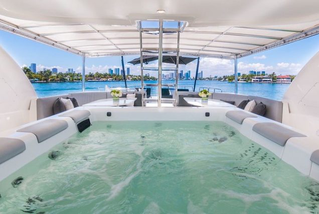110ft Horizon “The Nirvana” onboard jacuzzi for ultimate relaxation at sea with ocean upper deck view