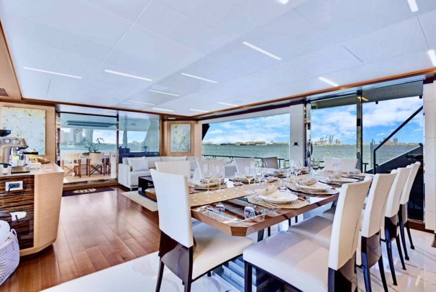 VIP 95ft Ocean Alexander Yacht With Jacuzzi formal dining area for private meals and celebrations