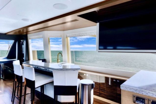 VIP 95ft Ocean Alexander Yacht With Jacuzzi sophisticated lounge with table for social gatherings