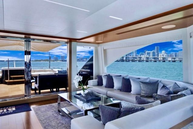 VIP 95ft Ocean Alexander Yacht With Jacuzzi elegant salon lounge with premium seating