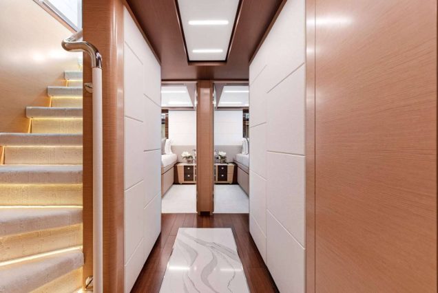 VIP 95ft Ocean Alexander Yacht With Jacuzzi stairs to the upper deck.