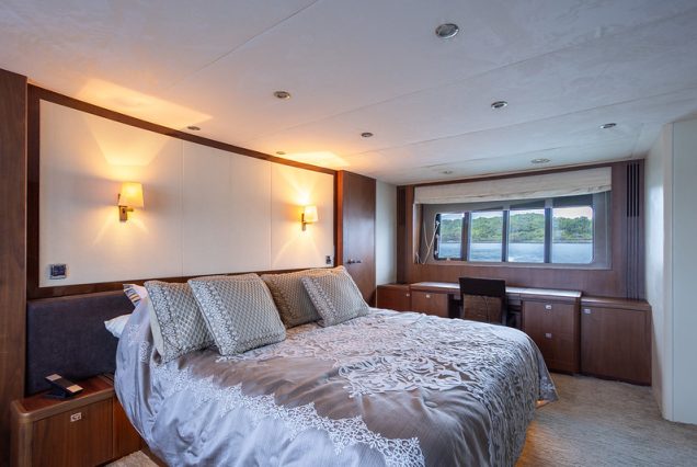 88ft Princess PFO master suite with private bathroom and luxury finishes