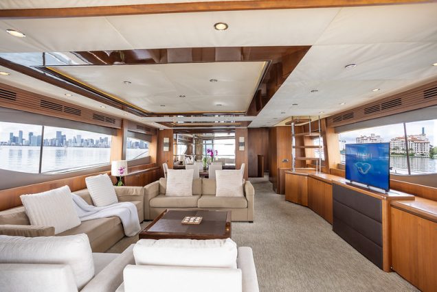 88ft Princess PFO sophisticated indoor salon with plush seating