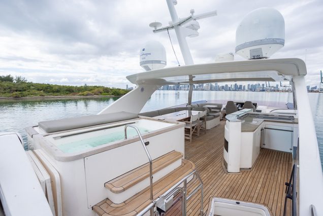 88ft Princess PFO onboard upper deck jacuzzi for a premium relaxation experience