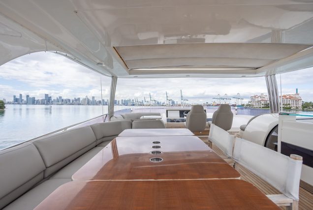 88ft Princess PFO upper deck seating with table for dining and cocktails
