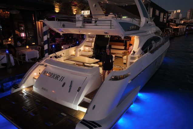 70ft Azimut WARRIOR II swim platform with direct access to the water and premium water toys.