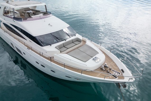 88ft Princess PFO spacious sunbed area perfect for sunbathing and relaxation