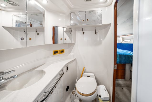 50ft Sea Ray Yacht clean and modern washroom with essential amenities