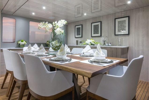 110ft Horizon “The Nirvana” formal dining area perfect for exclusive meals and events
