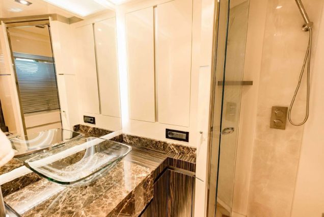 Luxury 110ft Dominator Senay Miami luxury washroom.