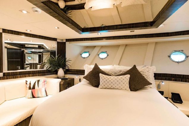 Luxury 110ft Dominator Senay Miami master suite with private bathroom and high-end finishes
