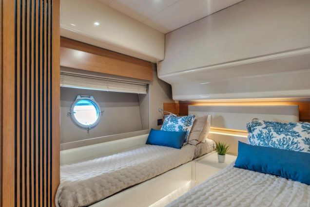 65ft Azimut Ram cabin bedroom with second sleeping area Miami Marina charter