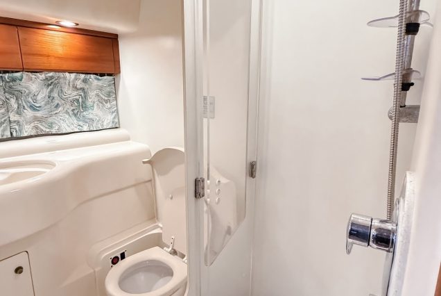 Viking Princess 55ft TA-KEE-LA Miami clean and modern washroom with essential amenities