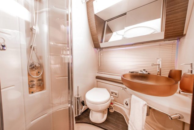 55ft Azimut “Salty At Sea” clean and modern washroom with essential amenities
