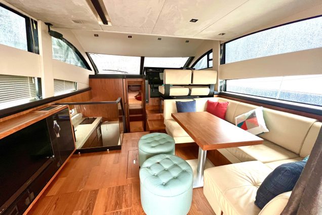 Fairline Squadron 45ft Pasha Yacht interior dining area perfect for meals and gatherings