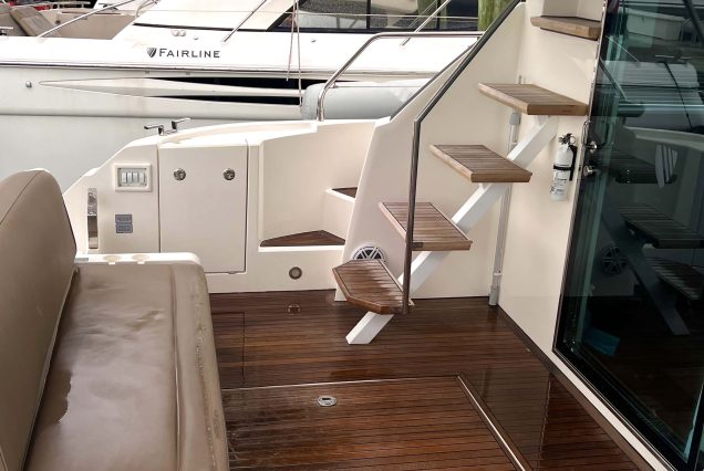 Fairline Squadron 45ft Pasha Yacht boarding area with access to main and upper deck