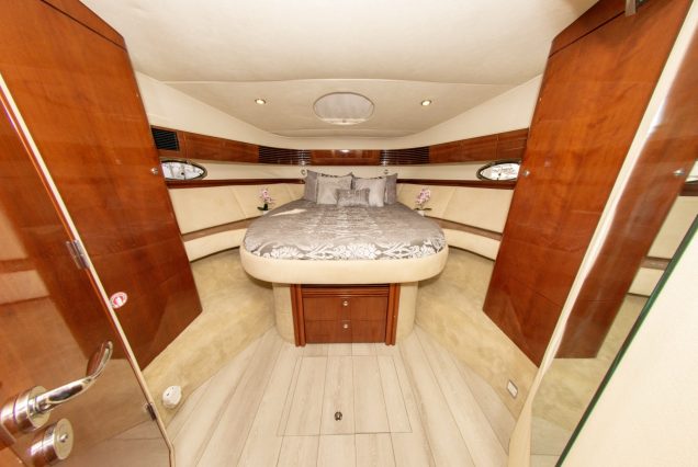 Catalaya 55ft Fairline spacious master bedroom designed for comfort and relaxation