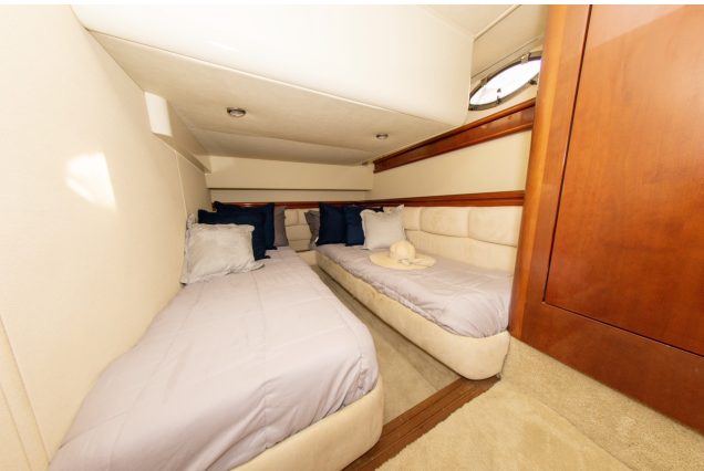Catalaya 55ft Fairline spacious master bedroom designed for comfort and relaxation