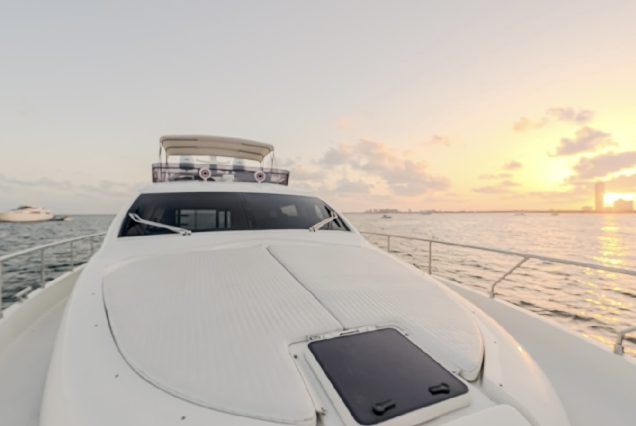 68ft Ferretti Yacht bow sunbed area perfect for sunbathing and relaxation