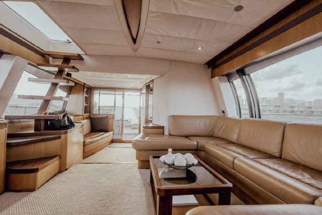 68ft Ferretti Yacht interior dining area ideal for meals and celebrations
