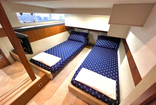 Fairline Squadron 45ft Pasha Yacht spacious master bedroom built for comfort at sea
