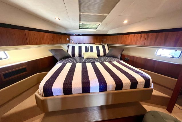 Fairline Squadron 45ft Pasha Yacht master cabin with private bathroom and refined design