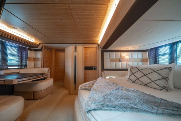 70ft Azimut WARRIOR II spacious master bedroom built for comfort and privacy