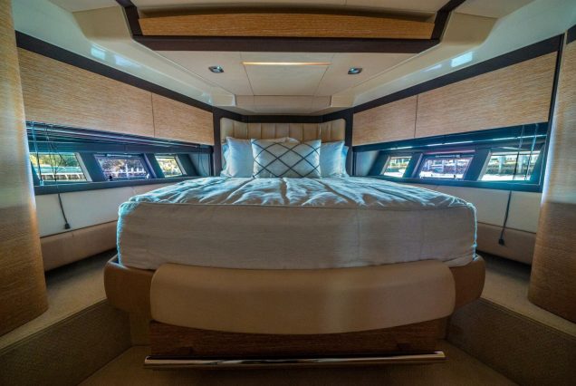 70ft Azimut WARRIOR II spacious master bedroom built for comfort and privacy