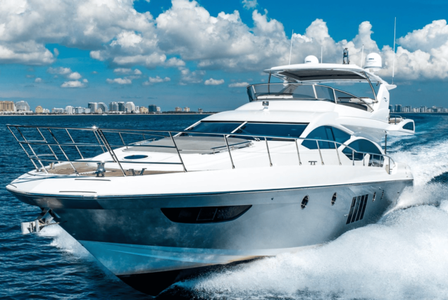 70ft Azimut “Days Like This” bow seating area with calming waterfront views