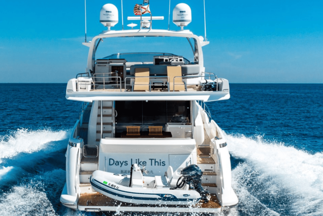 70ft Azimut “Days Like This” swim platform with easy access to the water