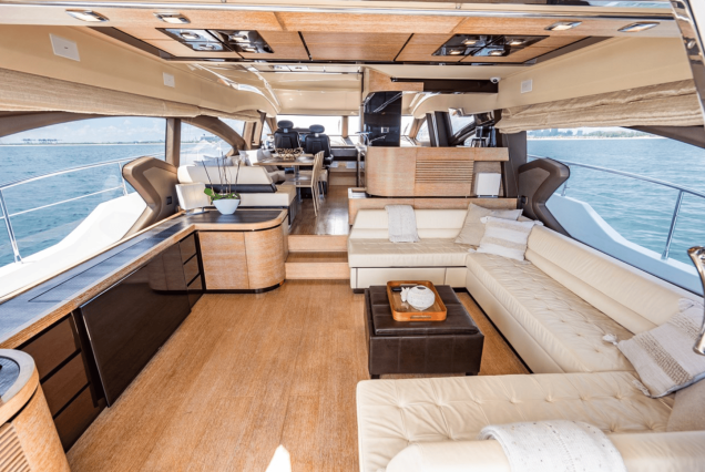 70ft Azimut “Days Like This” cozy lounge space with table for social moments