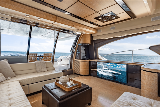 70ft Azimut “Days Like This” cozy lounge space with table for social moments