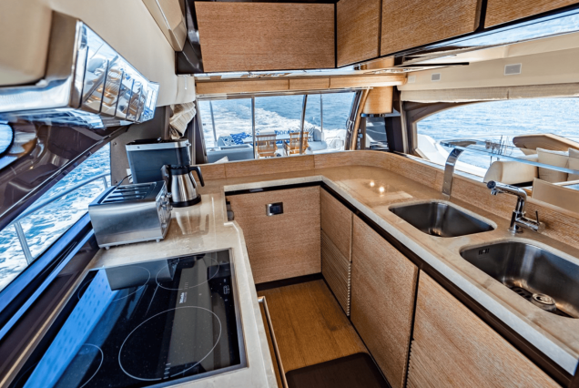70ft Azimut “Days Like This” fully equipped galley with modern layout