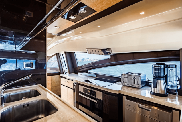 70ft Azimut “Days Like This” fully equipped galley with modern layout